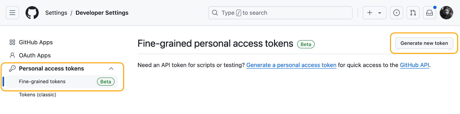 صفحه ایجاد Personal Access Token در GitHub برای اتصال EasyTeX