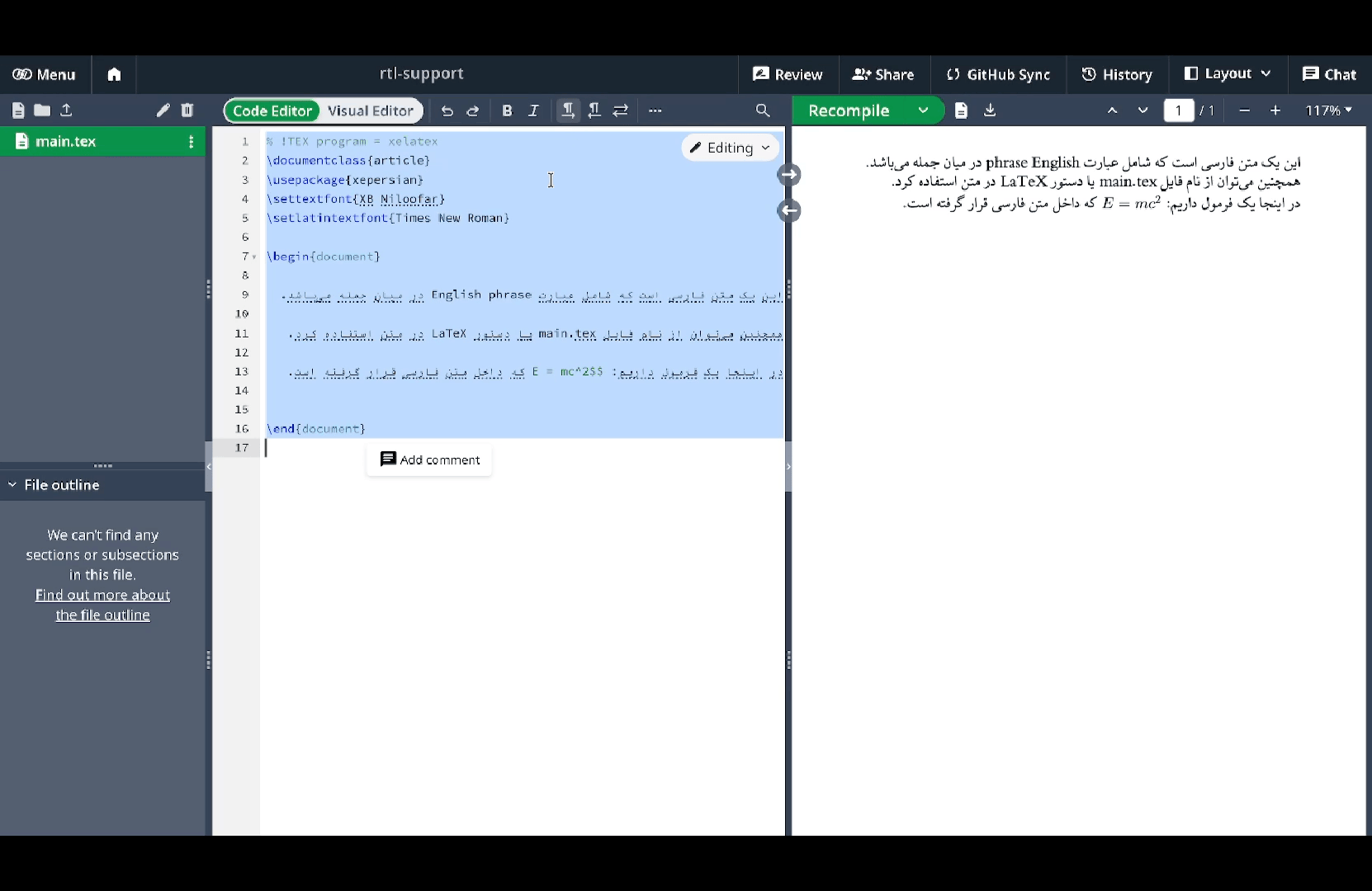 نمایش پشتیبانی راست‌به‌چپ و متن فارسی در EasyTeX